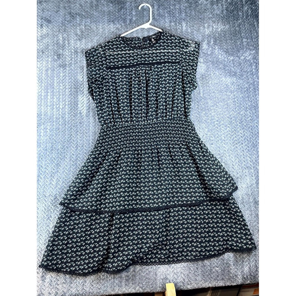 Aqua Sundress Womens Small Multicolor Floral Smocked Waist Ruffled Lace Trim